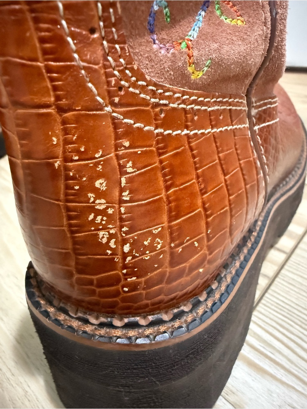 Ariat Brown Leather & Suede Embroidered Western Work Boots Cowgirl - Picture 6 of 10